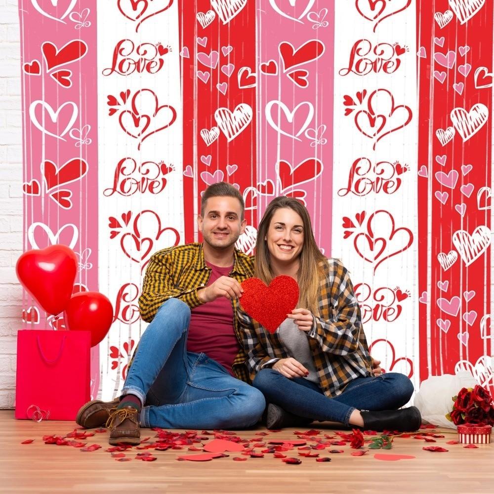1×2 cm Valentine's Day Rain Curtain Sparkling PET Love Curtain Romantic Exquisite Photo Backdrop Decor Happy Valentine's Day
