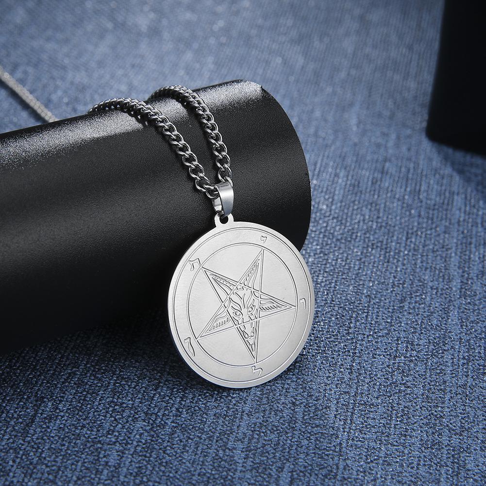 

LIKGREAT Stainless Steel Men Necklace Wheel of Fortune Protection Seal AGLA Solomon Kabbalah Amulet Pendant Talisman Jewelry