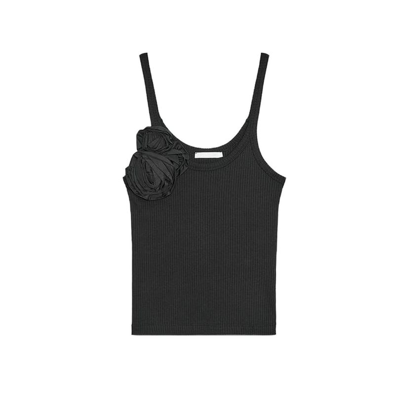 Autumn New Women's Clothing Minimalist Style Three-Dimensional Flower Rib round-Neck Sling Tops 5644859