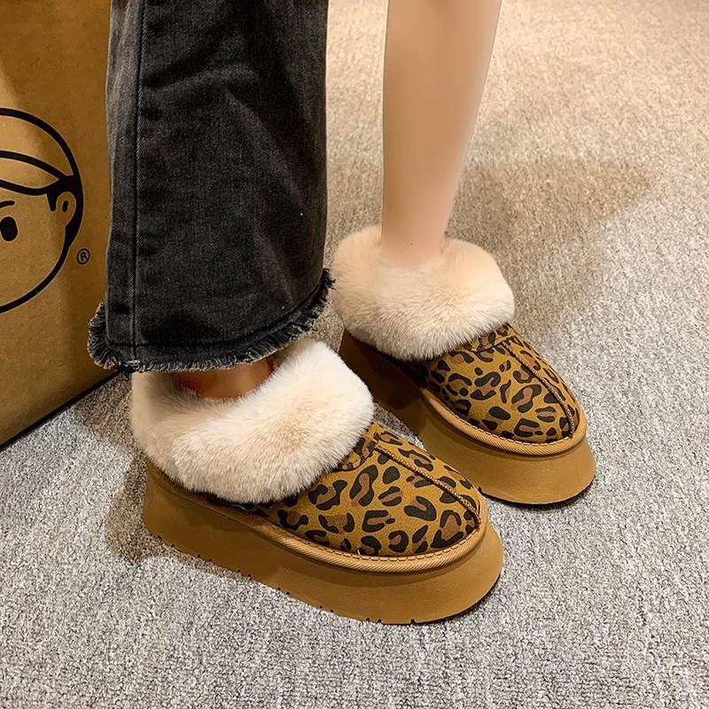 thick-soled snow boots women's velvet warm leopard print new winter fluffy cotton shoes bread shoes
