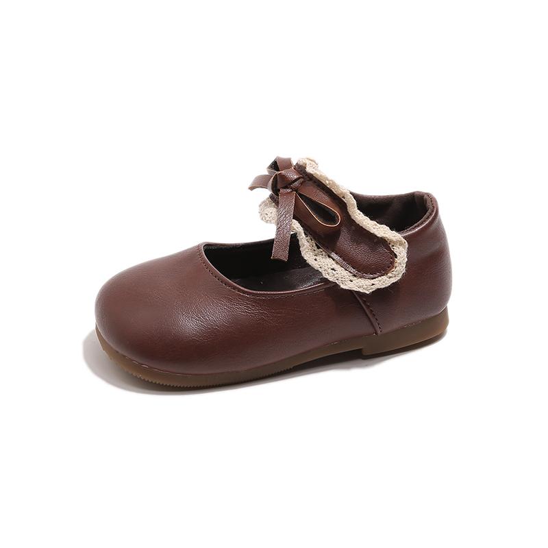 

New Spring and Autumn children s princess lace bow shallow opening shoes, little girl baby single shoes 24 коричневий