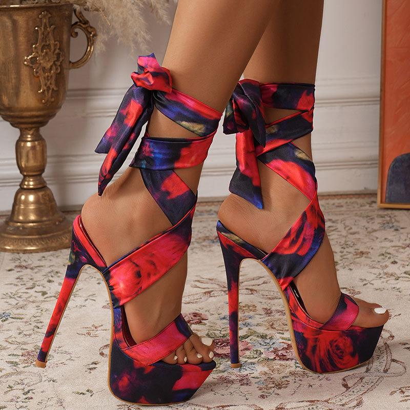Fashion Hot Sexy 16Cm Thin High Heel Sandals for Women Peep Toe Platform Broad Band Crossover Stiletto Party Stripper Pole Dance Shoes