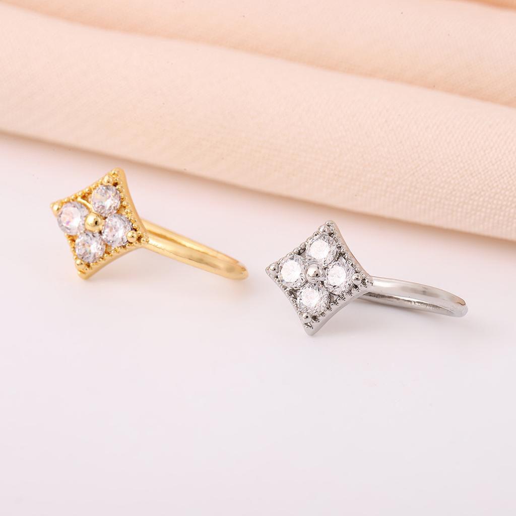 Fashion Four-Leaf Clover Nose Ring, Trendy Personality, Geometric Rhombus Nose Stud, Simple U-Shaped Perforated Nose Clip