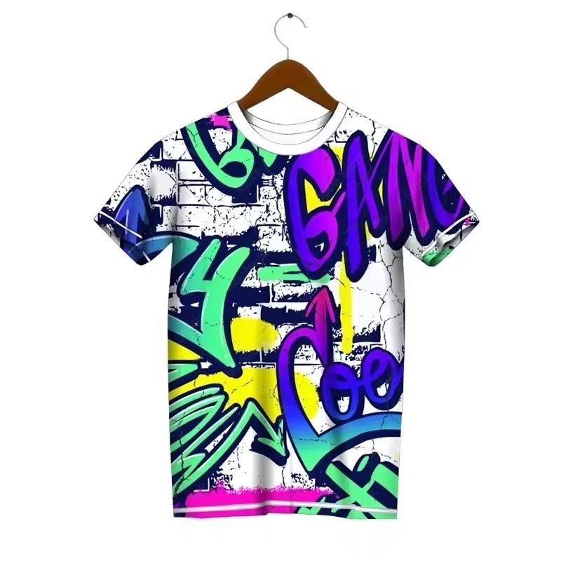 Trendy Graffiti Pattern T-shirt Men Fashion Summer Short Sleeved 3D Printed T-shirt Cool Streetwear Hip-hop T-shirt