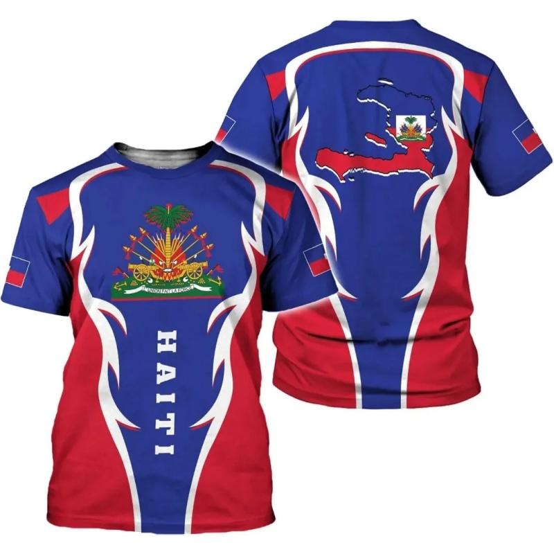 2026 3D Nationales Wappen & Flagge von Haiti Aufdruck Schnelltrocknendes Atmungsaktives Herren-T-Shirt | Outdoor-Sporttraining Eltern-Kind-Outfits