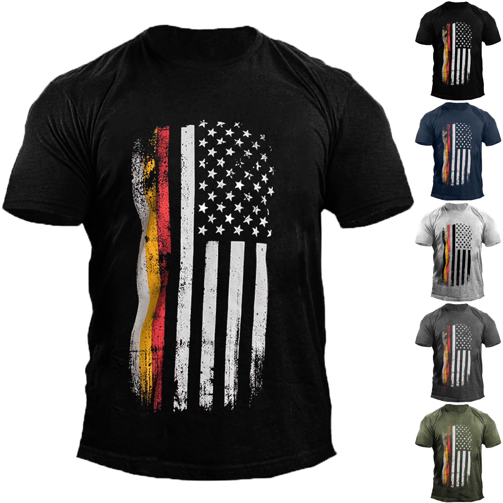 

(Куниде) Мужская повседневная футболка с коротким рукавом и принтом на День независимости с круглым вырезом и топом