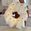 Halloween Ghost Wreath with 12 LED Lights Small Light-up White Ghost Hanging Wreath for Front Porch Door Wall Indoor Outdoor Decoration