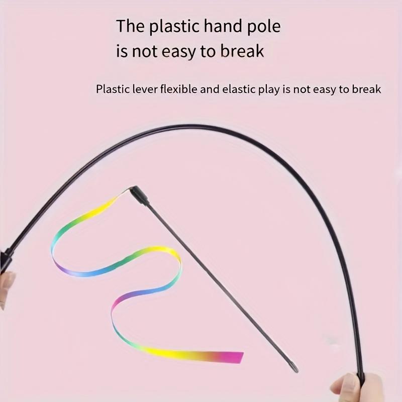 2pcs Interactive Cat Toys Teasing Catd Stick Funny Rainbow Strips Cat Stick Toys Kitten Playing Teaser Wand Toy Pet Supplies