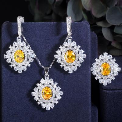 Jewelry Three-Piece Set Zircon Necklace Crystal Earrings Diamond Bracelet Ring Set Chain