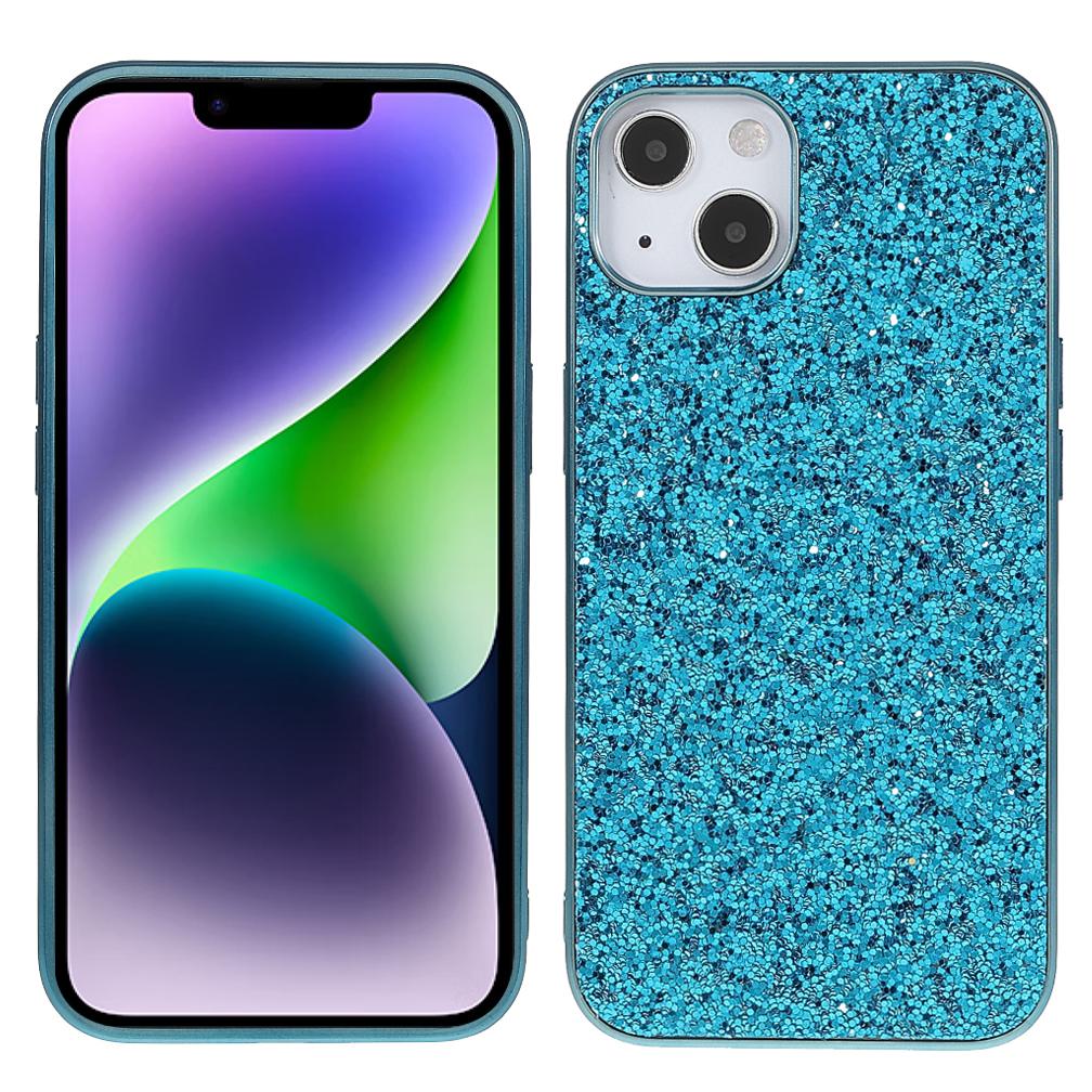 

For iPhone 14 Phone Case Electroplating TPU Frame Glitter Sequins PC Back Cover Blue
