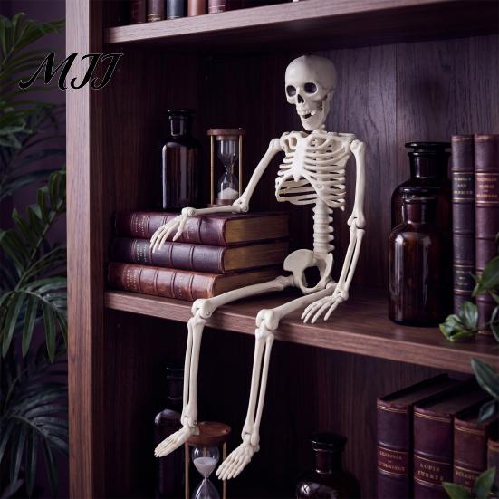 Compact Halloween Figurines for Tables Realistic Skeleton Figure, 40cm Posable Joints Hanging Skull Decoration, Lightweight Props Indoor Displays