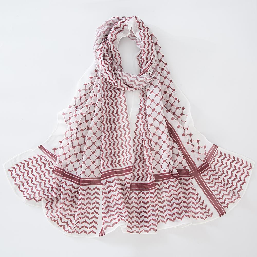 Newest Muslim Keffiyeh Hijab Chiffon Print Shawl Echarpe Keffyeh Fashion Ladies Soft Headwraps Geometric Style Arab Women Scarf