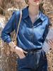 Women's Retro Layered Blue Denim Shirt - Petite, Casual Long Sleeve, Spring 2026 Hong Kong Style