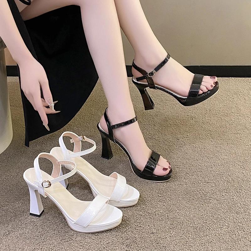 High-end Summer Women's Sandals 2025 New Solid Color High Heel Women's Shoes Outdoor 34-43 Large Size Banquet Fashion Sandals
