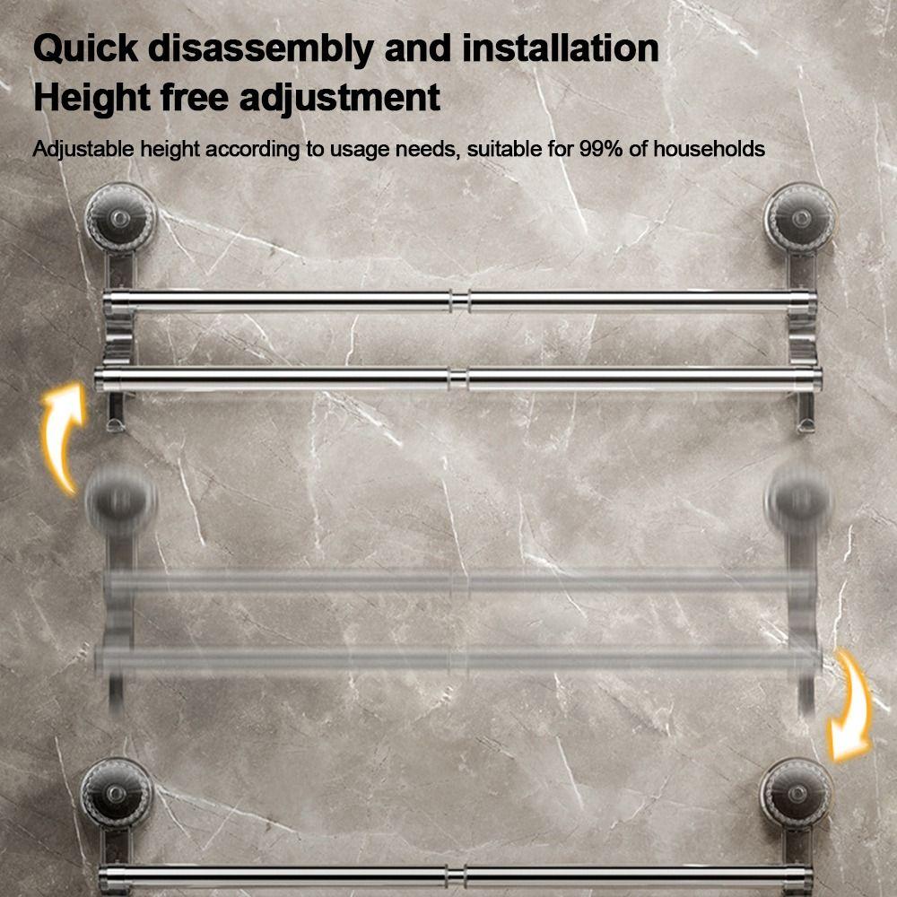 1Pcs 36-120cm Wall Towel Rack Double Layer Rod Kitchen Bathroom Shelf Self-adhesive Storage Rack