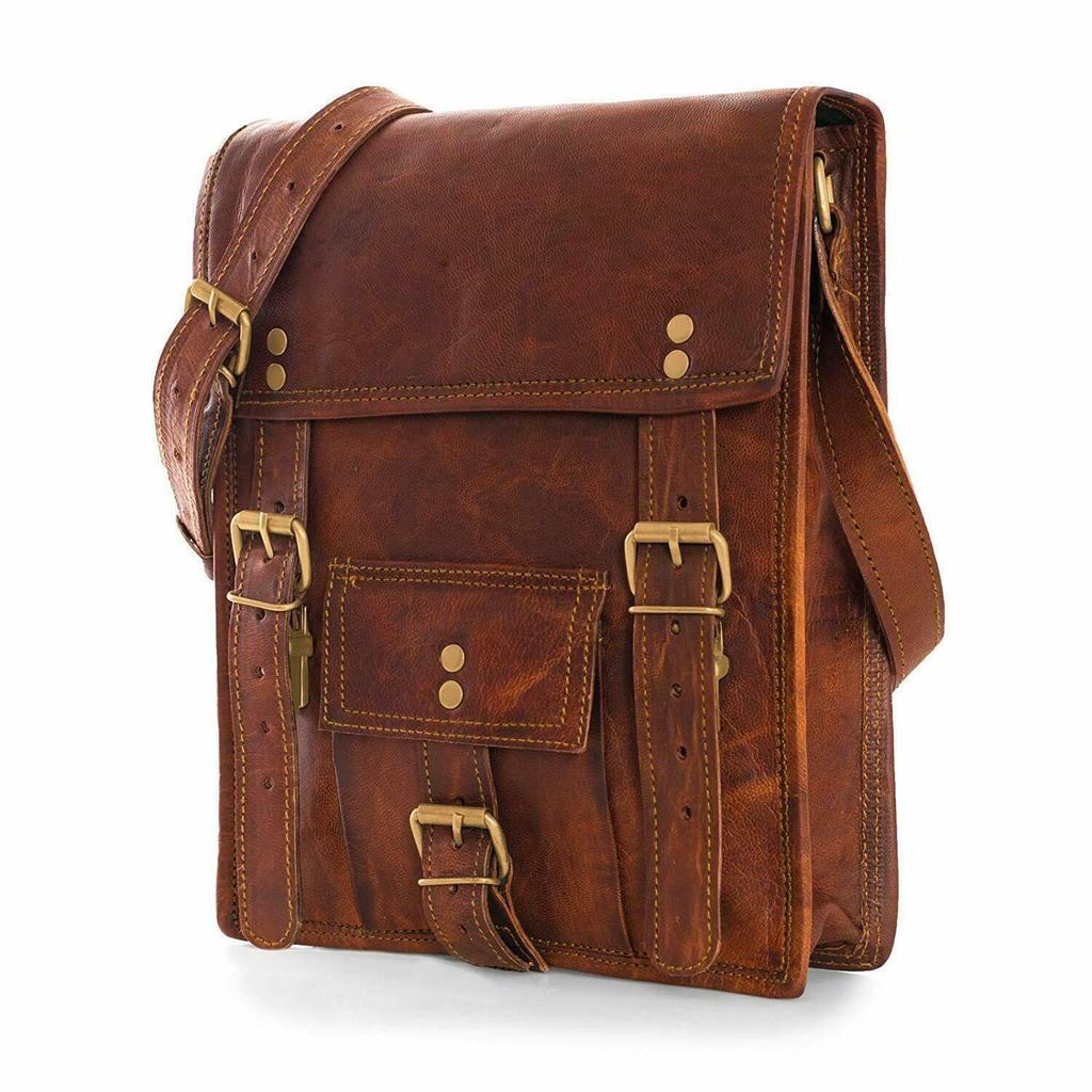 Handmade Classic Genuine Goat Leather Messenger Briefcase Laptop Satchel New Bag
