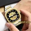 TEVISE Automatic Mechanical Watches for Men Stainless Steel Waterproof Skeleton Watch Square Dial Luminous Fashion Business Wristwatch