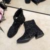 Módní internetové celebrity semišové kotníkové boty dámské robustní podpatek 2025 nová zimní móda temperament všestranné boty do poloviny lýtka