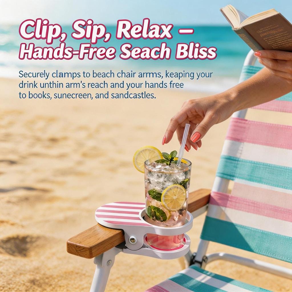 Clip-On Drink Holder, Clip On Drink Holder for Beach Chair, Hanging Desk Cup Holders Clamp, Universal Cup HolderClip, for Beach