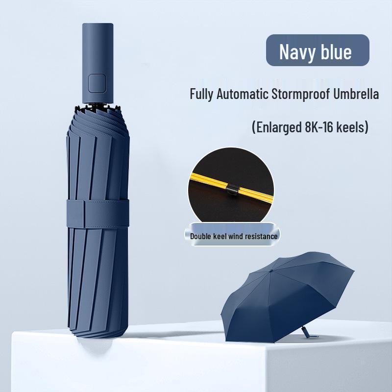 24-Rib Automatic Storm-Resistant Folding Umbrella for Sun and Rain