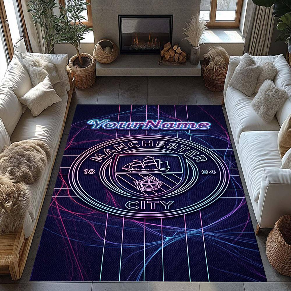 Manchester City Customize Text Area Rug Suitable for Dining Room Game Room Hallway Outdoor Antislip Carpet Anime Office Decor