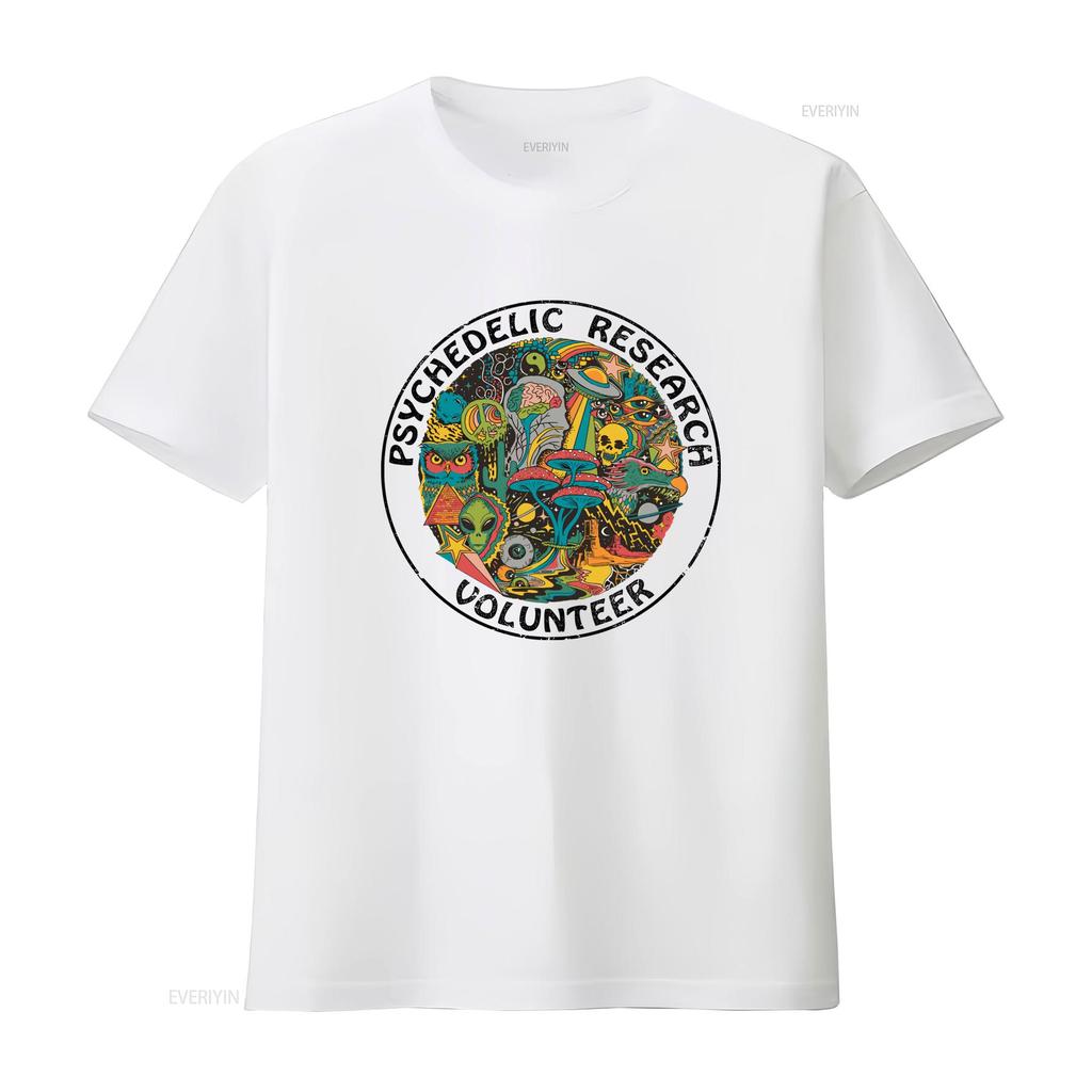 Psychedelic Research Volunteer T Shirt with Magic Mushroom Alien Skull More Cool s Unique Trippy Design vintage Washed
