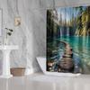 Forest Waterfall Shower Curtain Wooden Path Lake Scene Nature Art Calm Wilderness Decor Waterproof Printed Bath Curtain Home