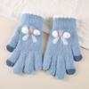 Women's Bowknot Touchscreen Wool Gloves - Warm, Knitted, Cute, Five-Fingered, Ideal for Autumn/Winter Cycling and Students.