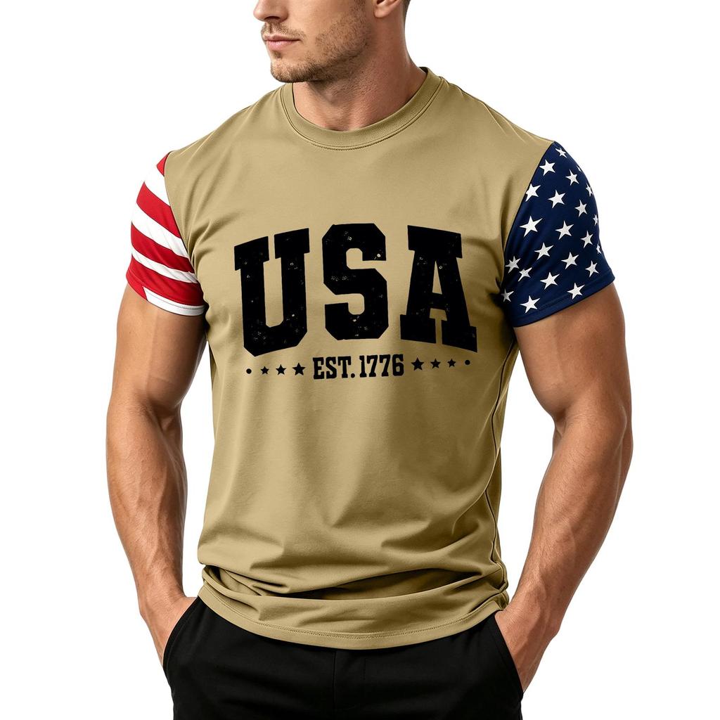 Men's Independence Day Flag Print Short Sleeve T-Shirt, Loose Casual Daily Summer Tops