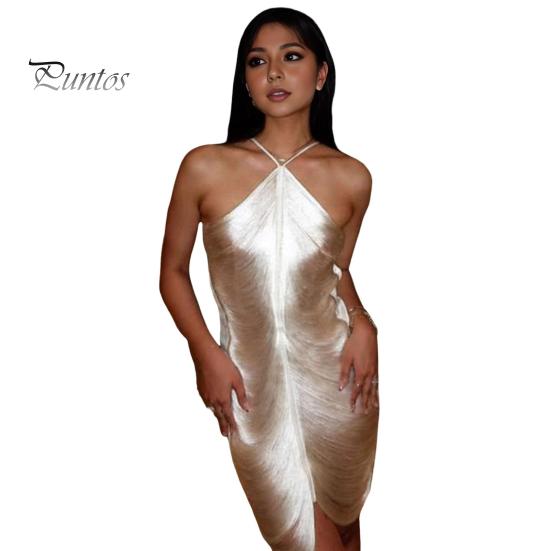 

Жіноча вечірня сукня з глянцевим китицею та горловиною без рукавів, суцільний поділ, без рукавів, однотонне приталене з відкритими плечима, міні-сукня для клубної вечірки, банкету L білий