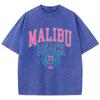 Malibu Beach Washed T-Shirt Women Letter Printing Cotton T Shirt Comfortable Crewneck Tops Casual Oversized Clothes