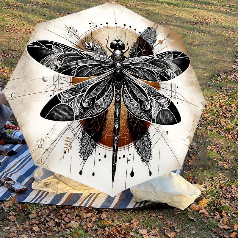 1 szt. Parasol z motywem ważki, automatycznie otwierany/zamykany, wiatroodporny, 8-żebrowy, wytrzymały czasza, trwałe żebra, modny design, akcesorium zewnętrzne, zabawny nadruk