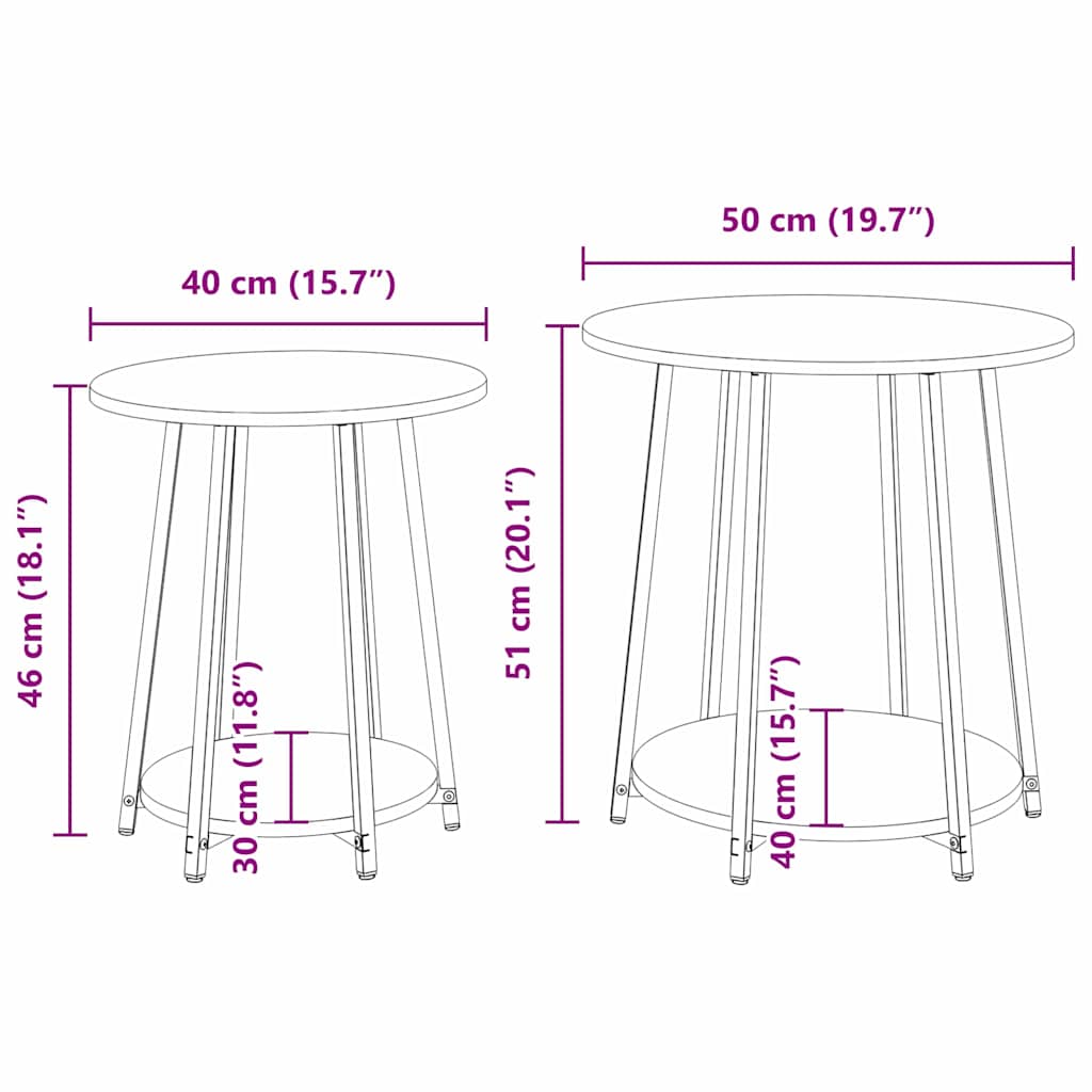 Side Table Set with Shelf 2 pcs Smoked Oak and Black Brown