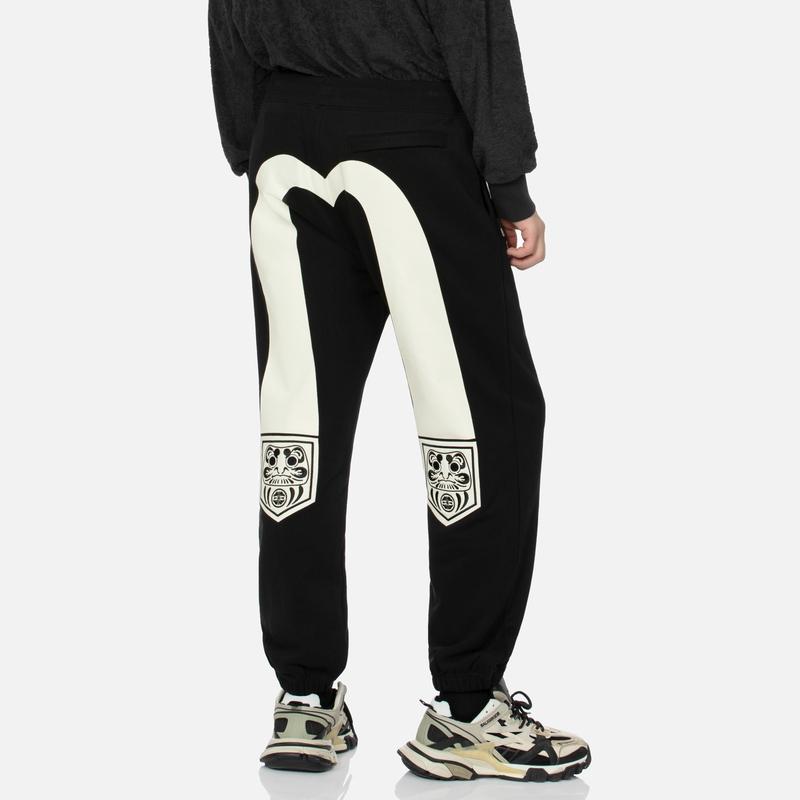 Evisu Pocket Daruma M And Seagull Print Sports Casual Pants Men pants Black 2EAHTM4SP1077STCT