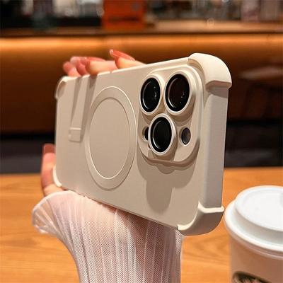 For Magsafe Phone Case for iPhone 15 Pro Max 14 Plus 13 Pro 12 11 Pro Max Airbag Silicone Shockproof Soft Cover for iPhone 15 Plus 14 Lens Protector