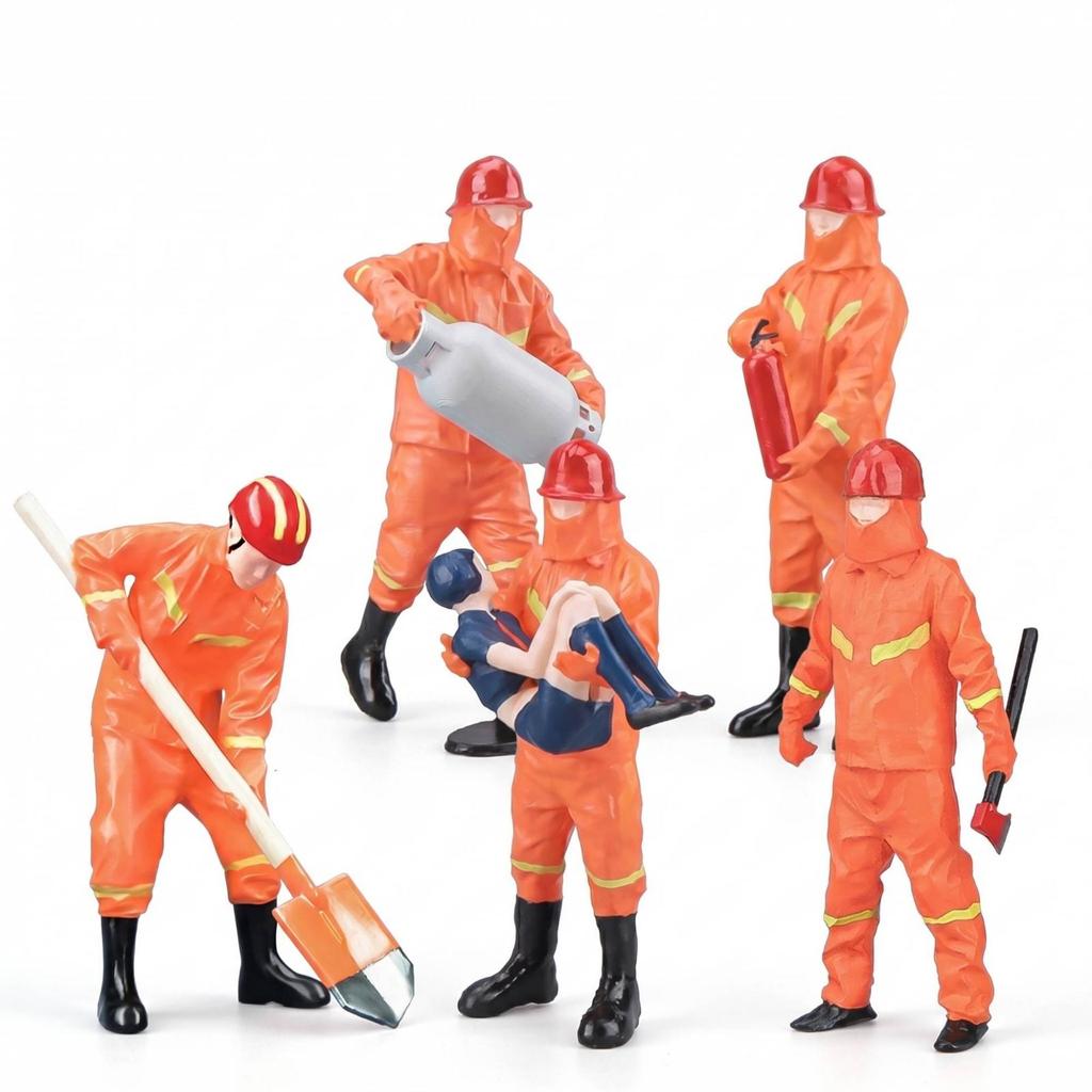 5 Pieces 1:32 Firefighter Set 6 Cm Tall Figure Molded Details Fireman Figurines