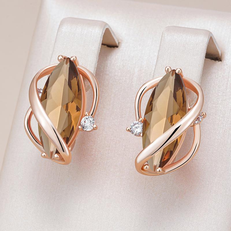 Shiny Brown Natural Zircon Drop Earrings For Women Fashion Rose Gold Color High Quality Daily Fine Vintage Jewelry