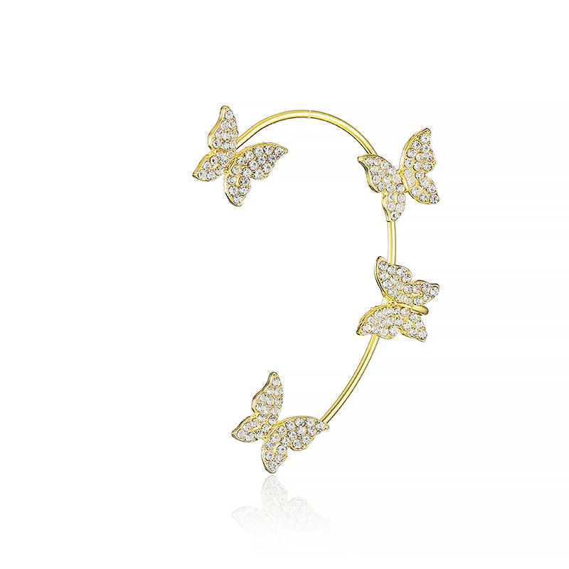 Fashion Butterfly Earrings for Women Sparkling Zircon Crystal Ear Clip Earrings Gold Silver Color Wedding Jewelry Accessories