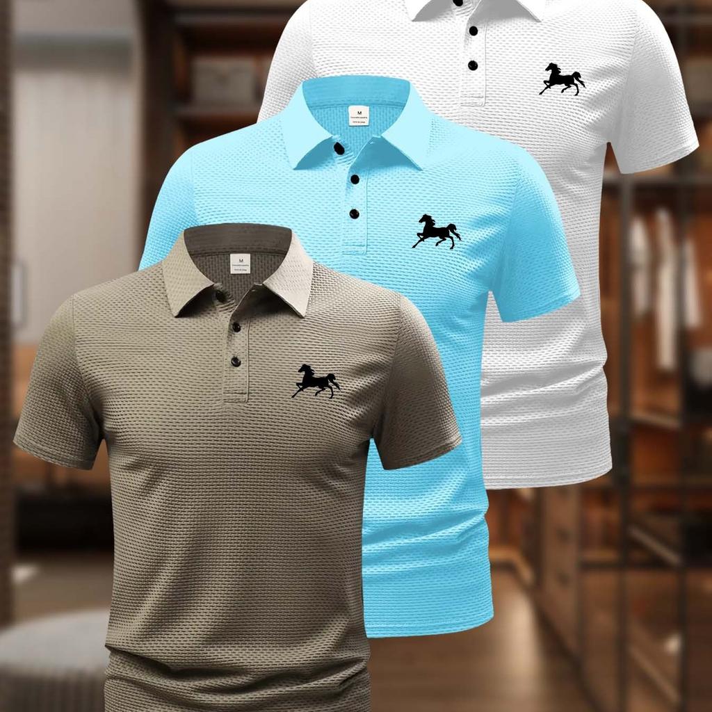 3pcs Men's Shirt for Summer, Quick-Drying Fabric, Solid Color Lapel Design, Multi-Color Set, Soft and Delicate, Comfortable and Versatile