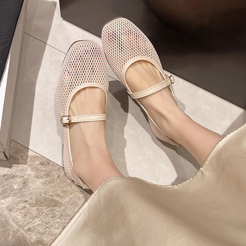 Fashion Mesh Mary Jane Shoes for Women 2024 Spring New Niche Round Toe Shallow Mouth Flat Ballet Shoes  Women Sandals