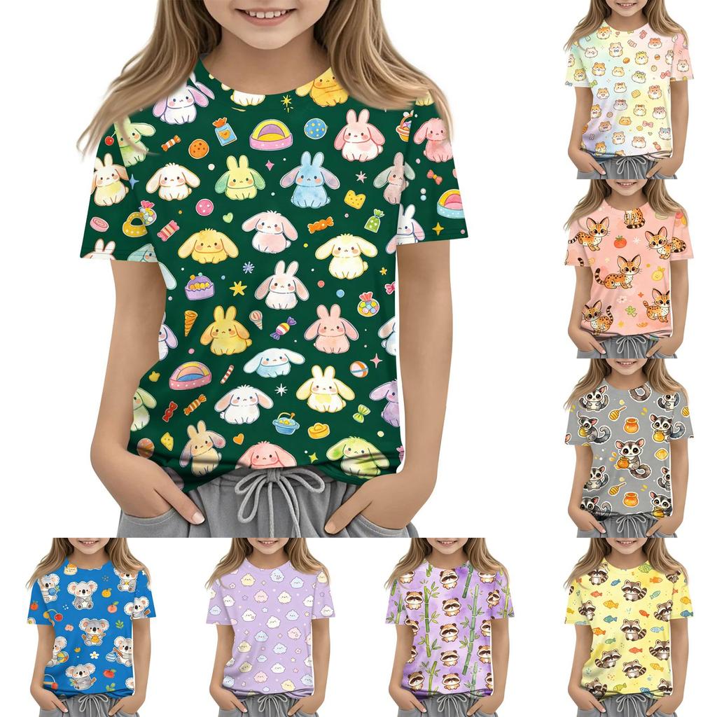 Kids Animal Print Crew Neck Short Sleeve Casual Loose Fit T Shirt Top Comfortable Soft Fabric Suitable for Everyday Wear