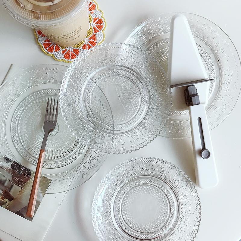 Plateau Glass Simple Transparent Embossed Lead-free Breakfast Plate 6-inch Small Fruit Plate Heat-resistant Kitchen Products