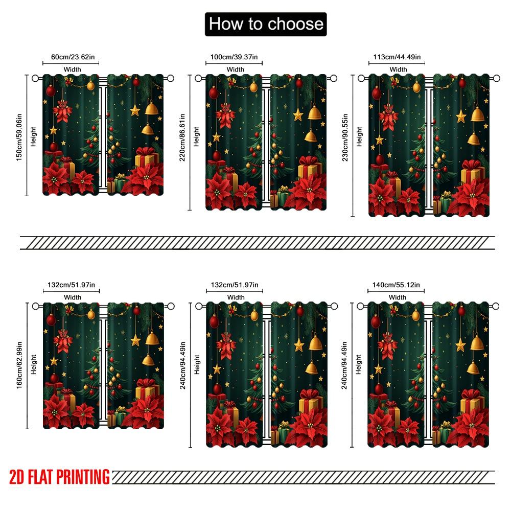 2 Stück, 2D-Flachdruck Vorhangstoff Weihnachtsbaumschmuck Festliche Girlande (3) Vielseitiges, strapazierfähiges Polyester (ohne Stange)