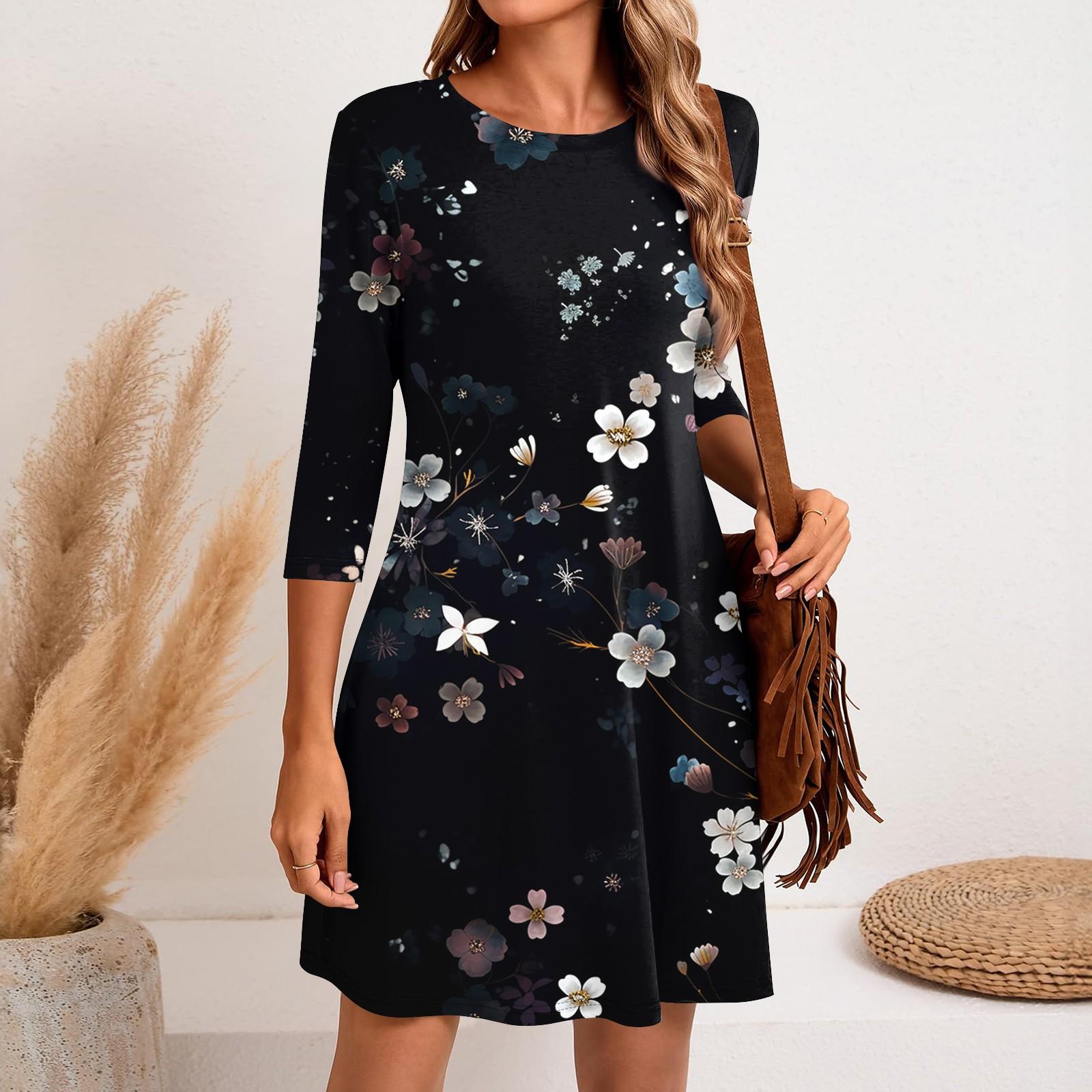 

Женское модное повседневное платье с круглым вырезом и рукавом три четверти XL чёрный