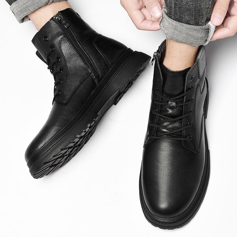 Fashion Genuine Leather Men Winter Shoes High Quality Black Man Motorcycle Boots Luxury Brand Warm Ankle Boot Punk Style Casual Footwear