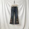 Womens High-Waisted Embroidered Butterfly Rhinestone Denim Pants Vintage Slim Fit Flared Jeans