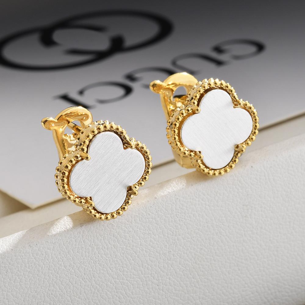 Классические Стильные Тонко Роскошные и Изысканные Серьги-Гвоздики Четырехлистник Простые и Элегантные Женские Клипсы-Серьги