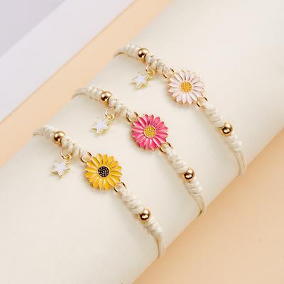 Pulsera Boho Hecha a Mano de Dibujos Animados Estrella Flor Margarita para Niña Mujeres Pulsera de Cuerda Pulseras Amistad Parejas Joyería Regalo