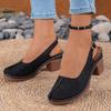 Fashion 2025 Summer New Women High Heels Sandals Baotou Comfortable Shoes Large Size Roman Style Round Toe PU Leather Slip-On Sandals