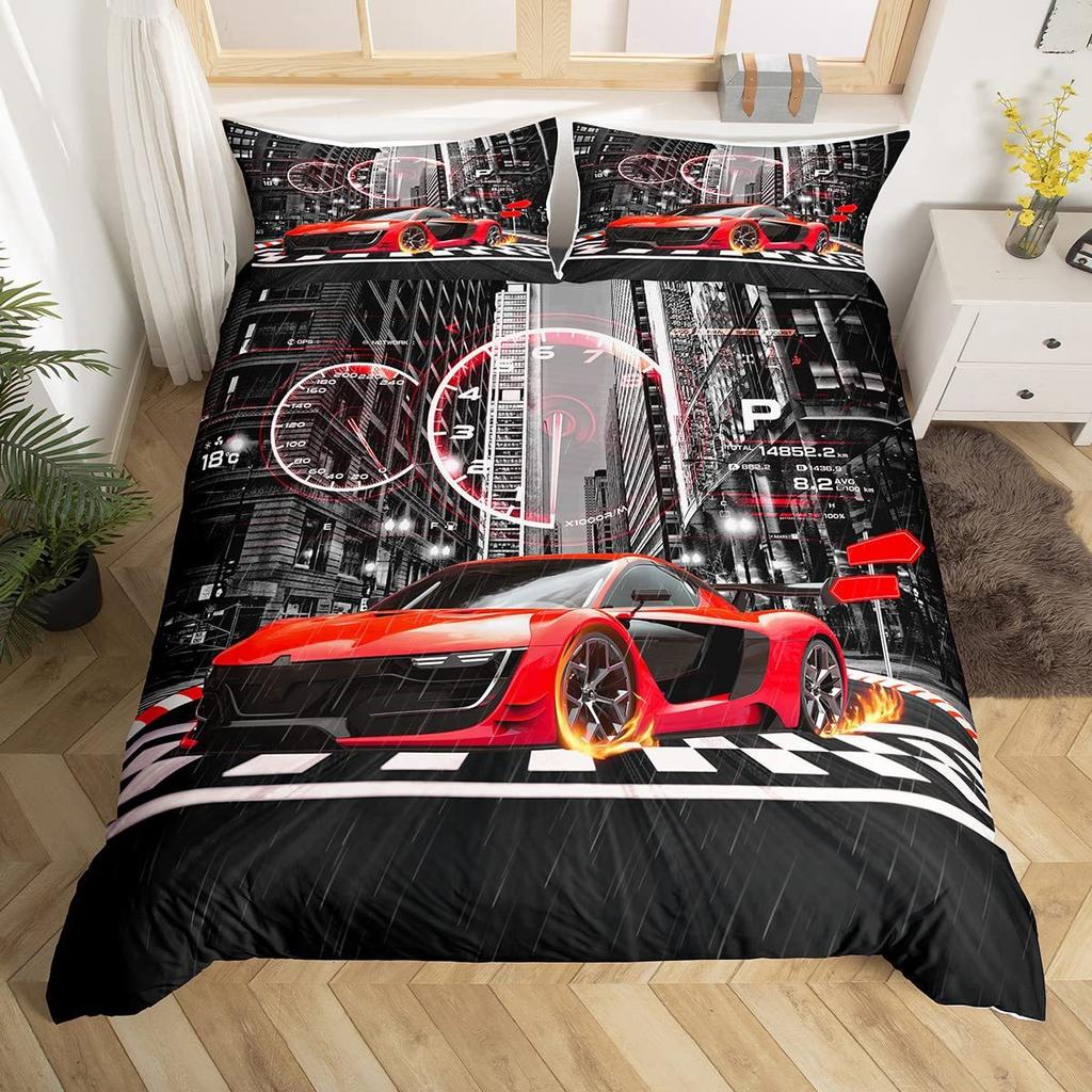 Home Textile Three-Piece Cool Sports Car 3D Digital Printing Quilt Cover Pillowcase Bedding
